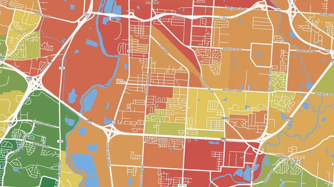 Far South, Columbus, OH Map of Vandalism Rates