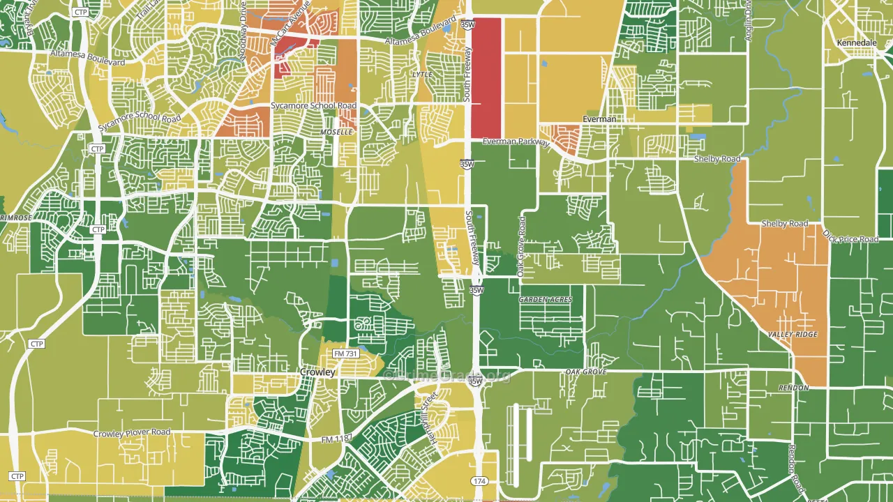 Far South, Fort Worth, TX Map of Vandalism Rates