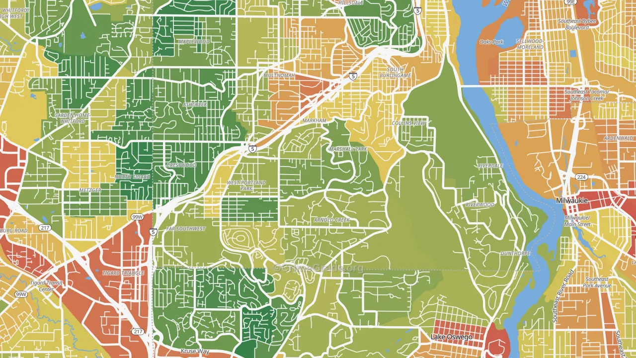 Far Southwest, Portland, OR Map of Vandalism Rates