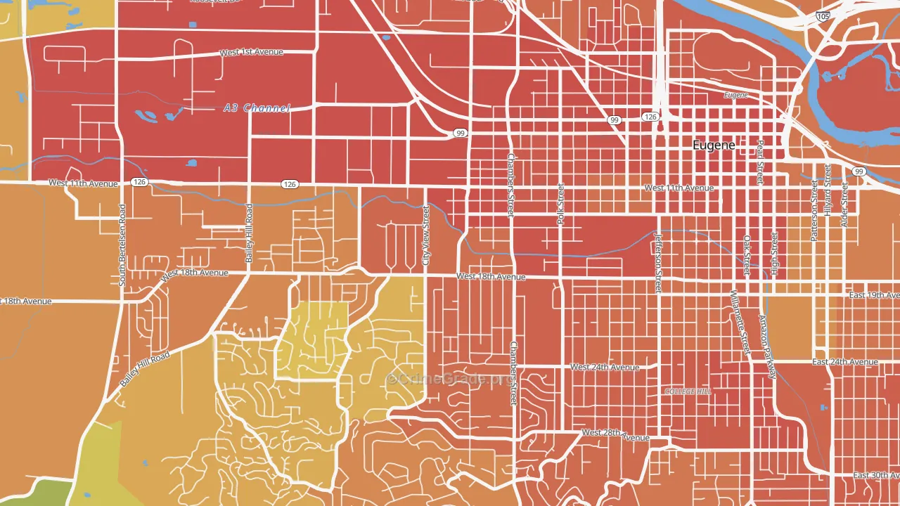 Far West Eugene, Eugene, OR Map of Vandalism Rates