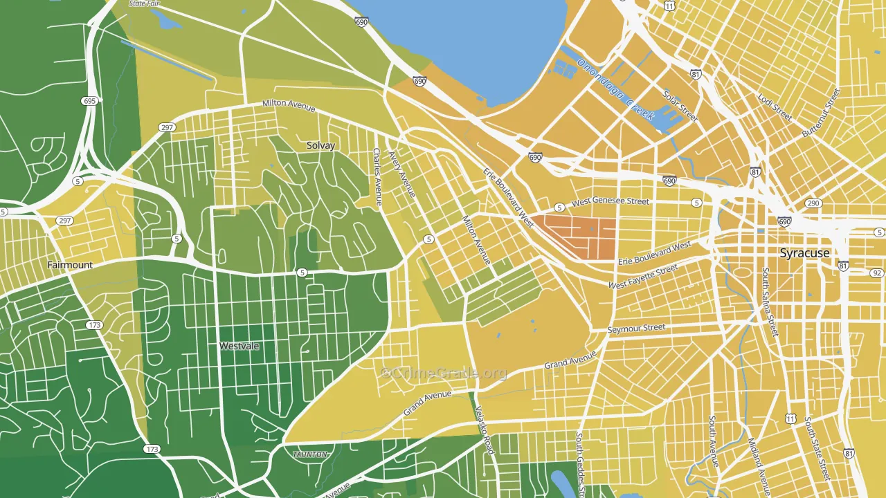 Far Westside, Syracuse, NY Map of Vandalism Rates