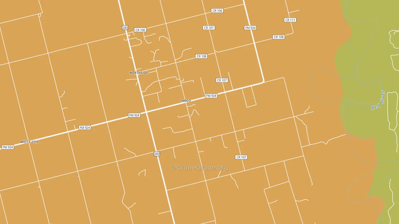 Fargo, TX Map of Vandalism Rates