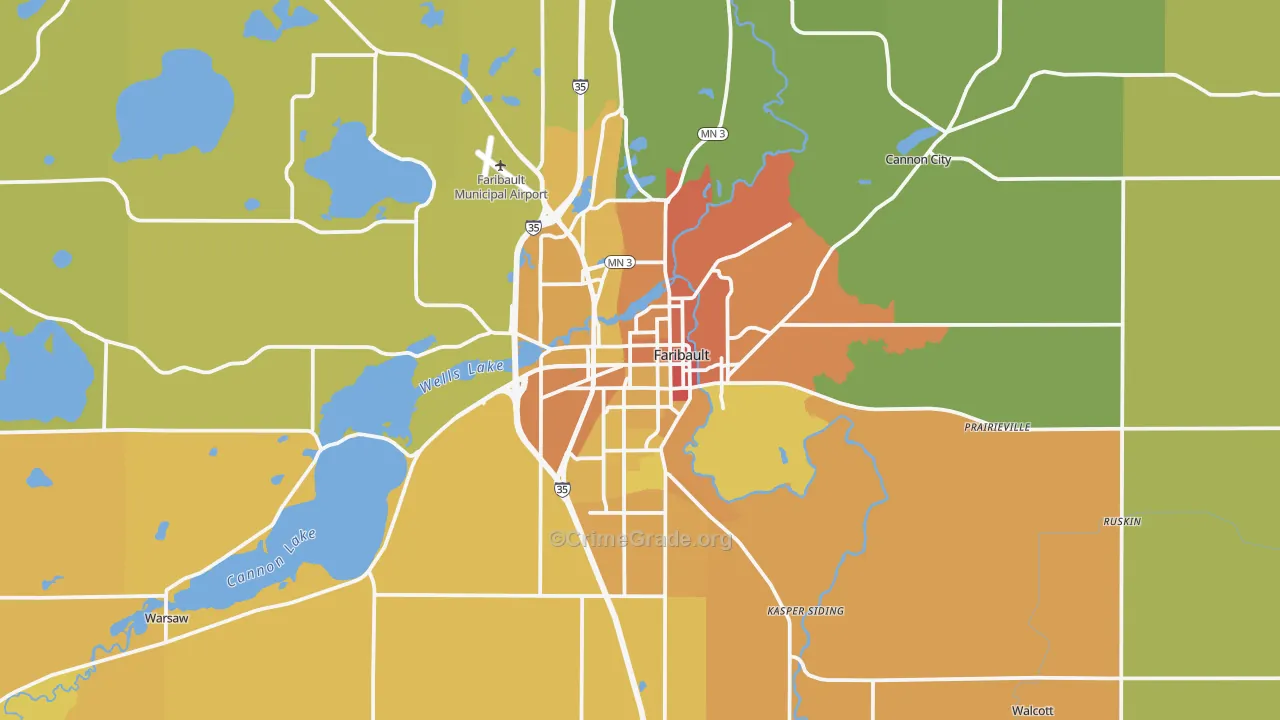Faribault, MN Map of Vandalism Rates