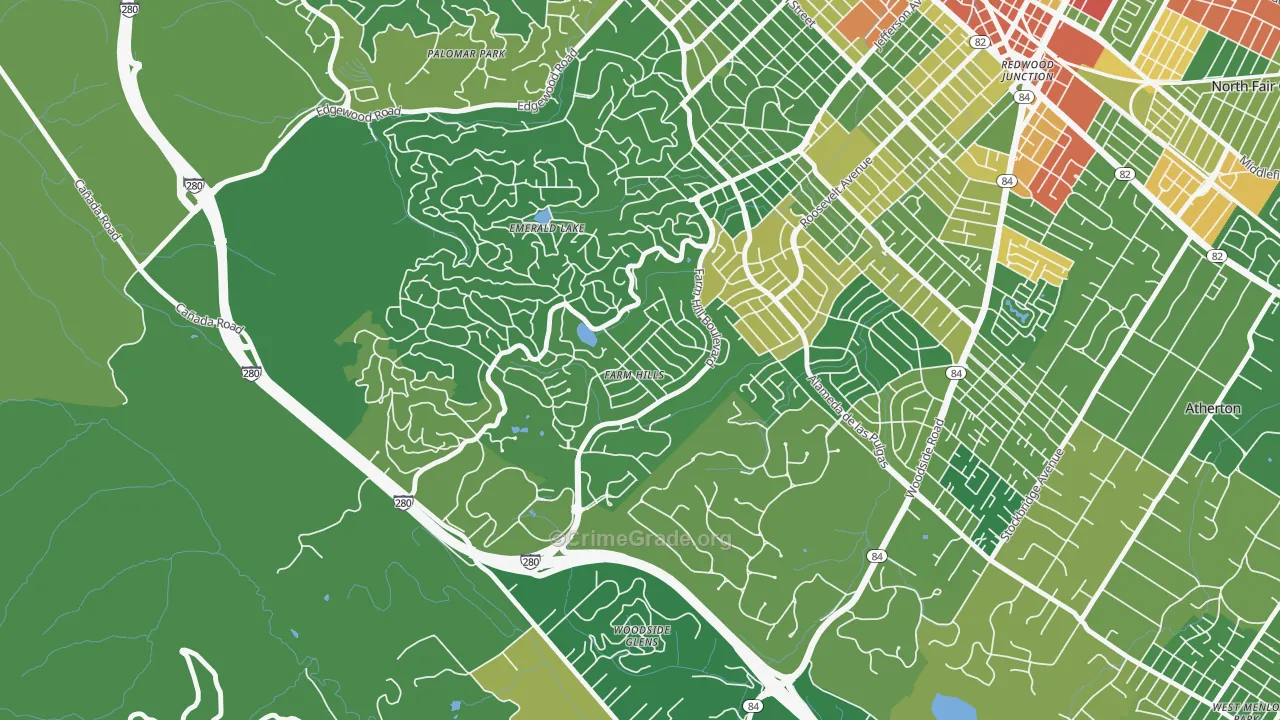 Farm Hills, Redwood City, CA Map of Vandalism Rates