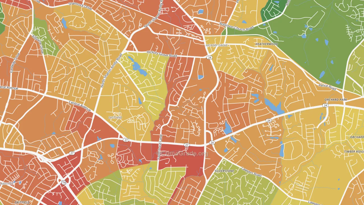 Farm Pond, Charlotte, NC Map of Vandalism Rates