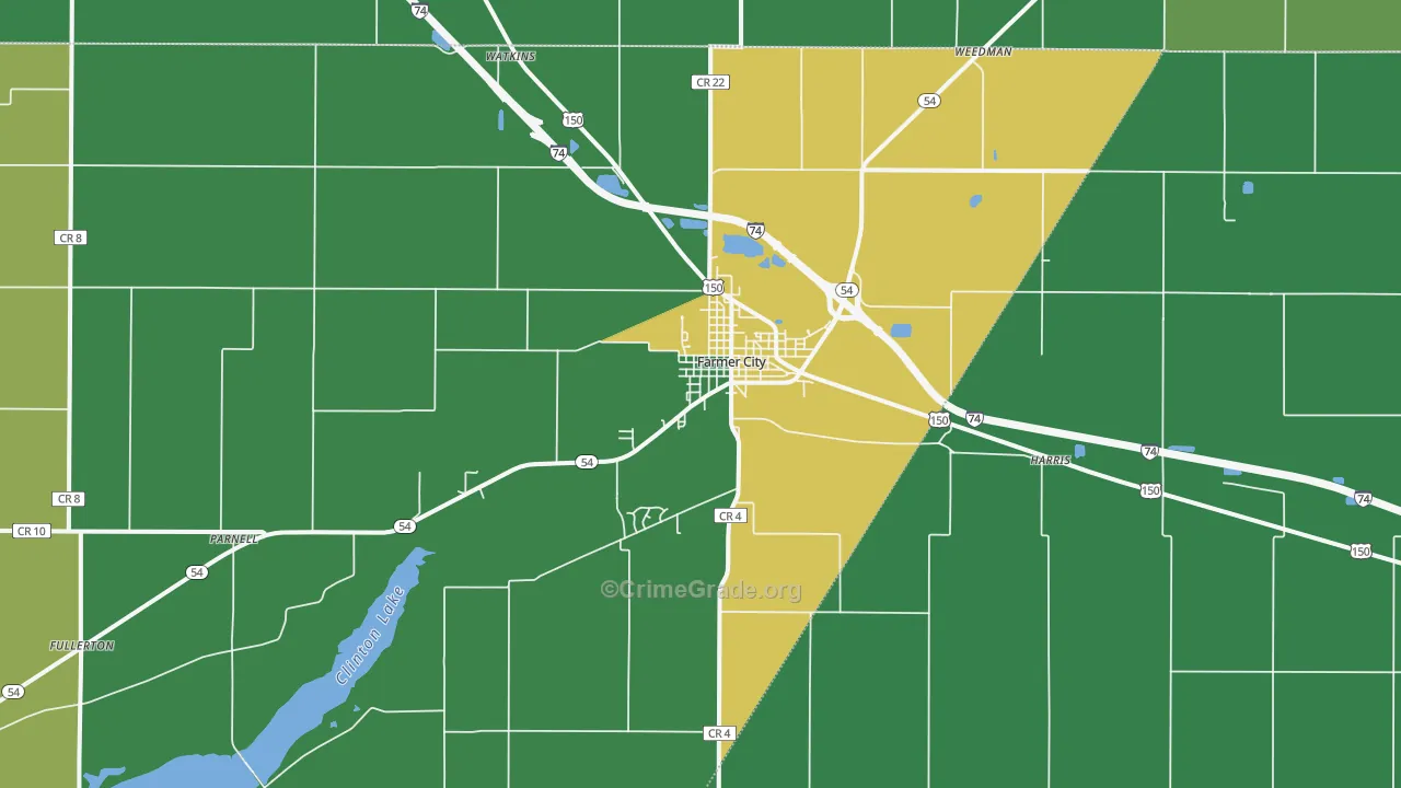 Farmer City, IL Map of Vandalism Rates