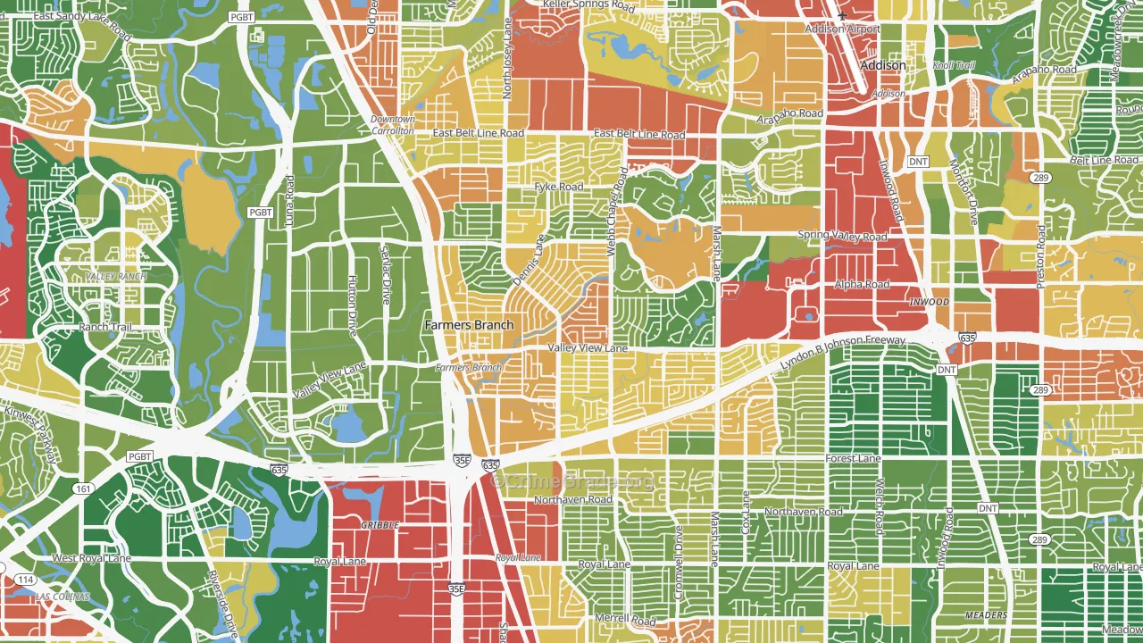 Farmers Branch, TX Map of Vandalism Rates