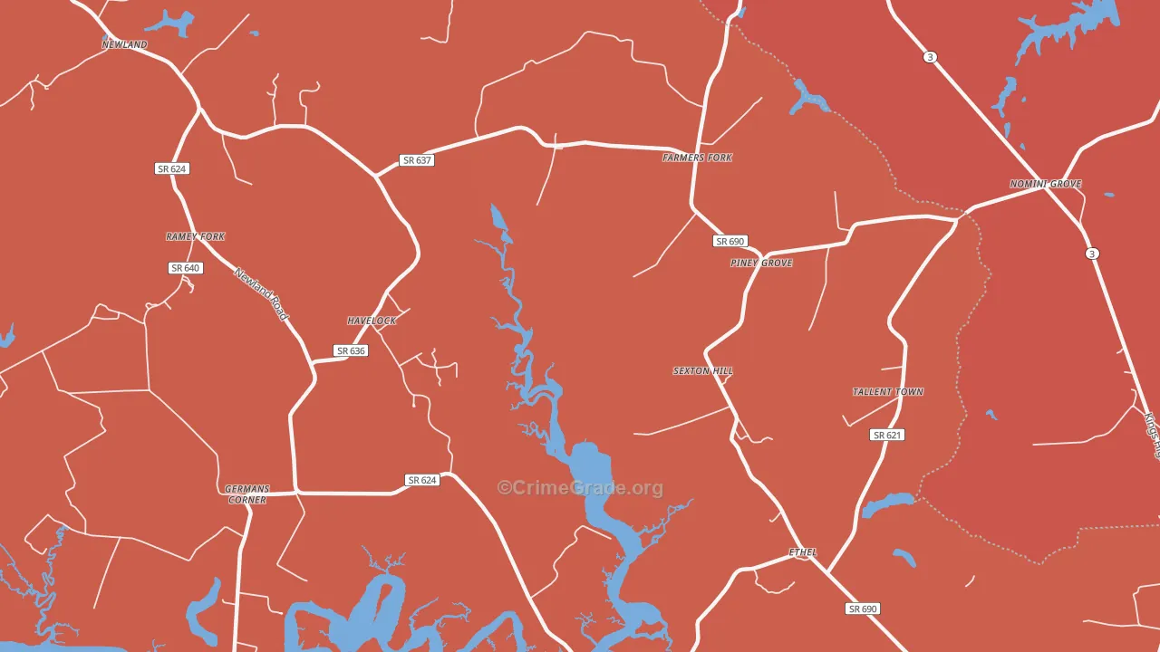 Farmers Fork, VA Map of Vandalism Rates