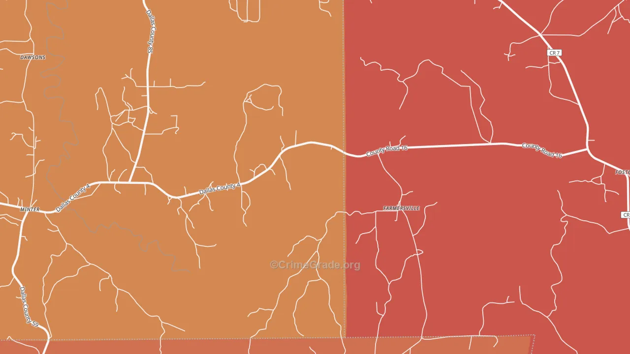Farmersville, AL Map of Vandalism Rates