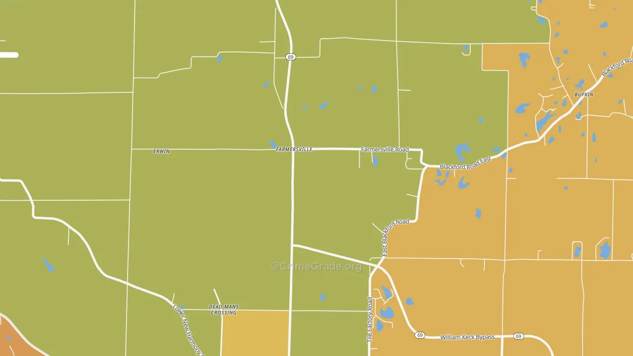 Farmersville, IN Map of Vandalism Rates