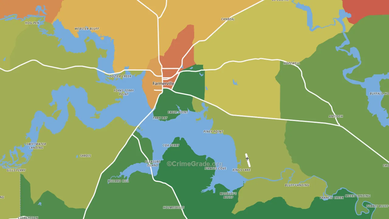 Farmerville, LA Map of Vandalism Rates