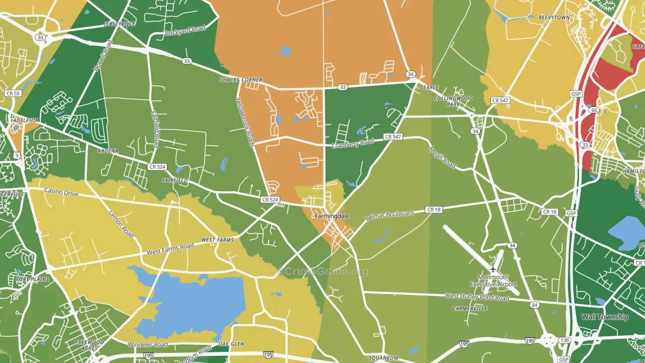 Farmingdale, NJ Map of Vandalism Rates