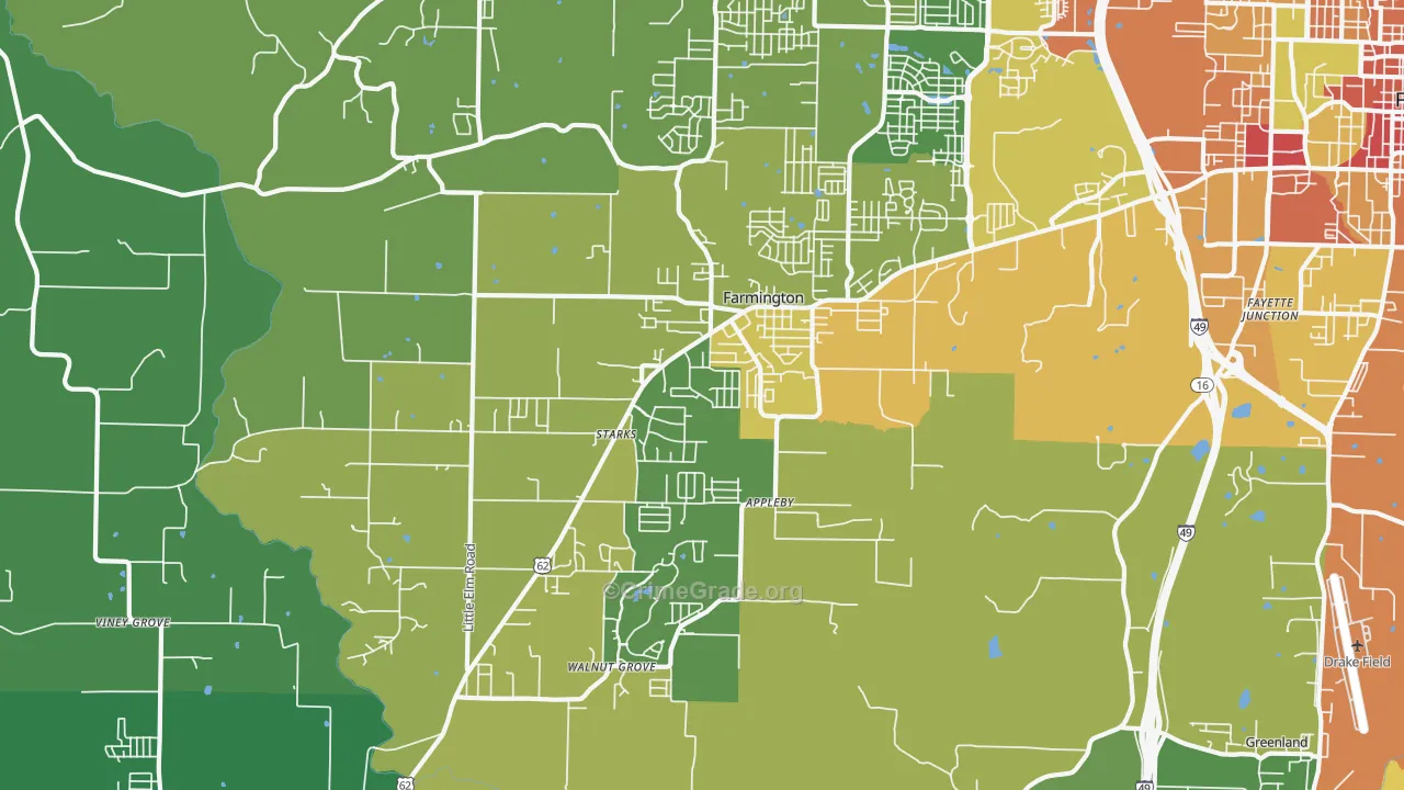 Farmington, AR Map of Vandalism Rates