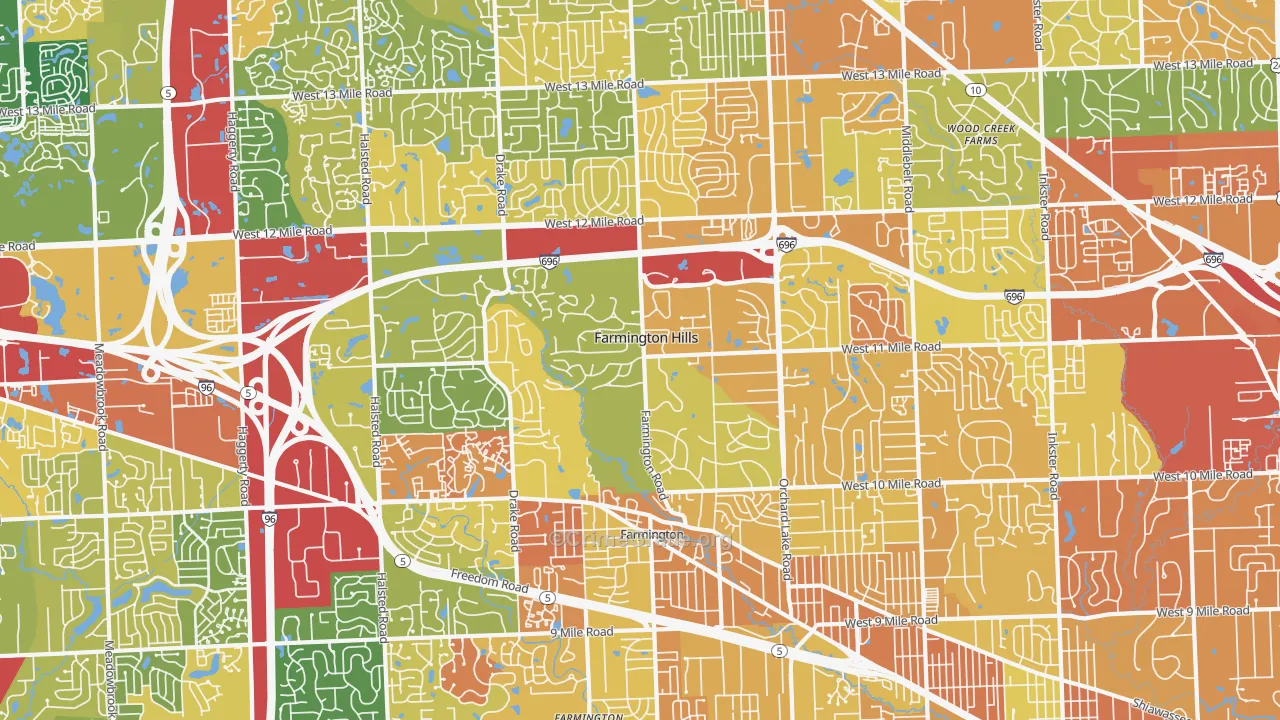 Farmington Hills, MI Map of Vandalism Rates