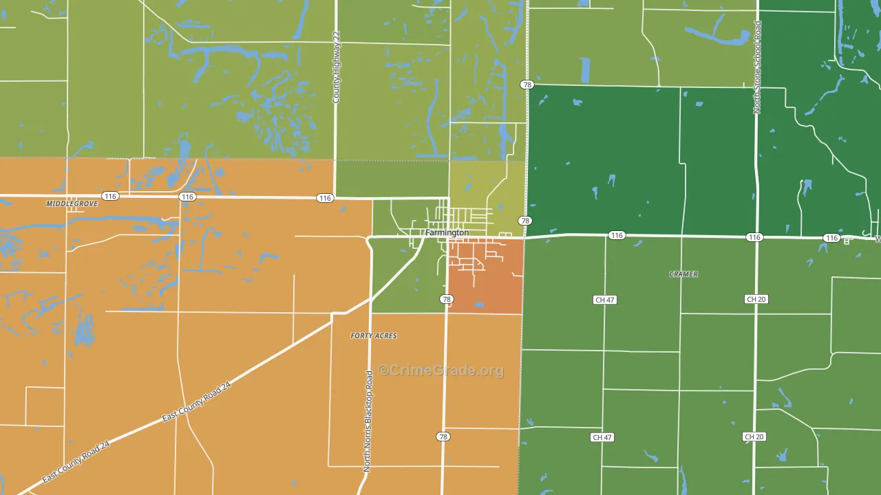 Farmington, IL Map of Vandalism Rates