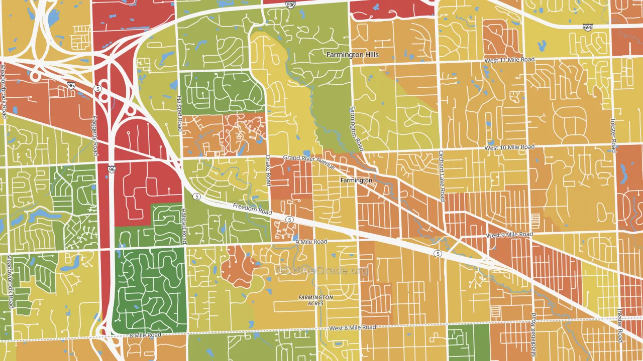 Farmington, MI Map of Vandalism Rates
