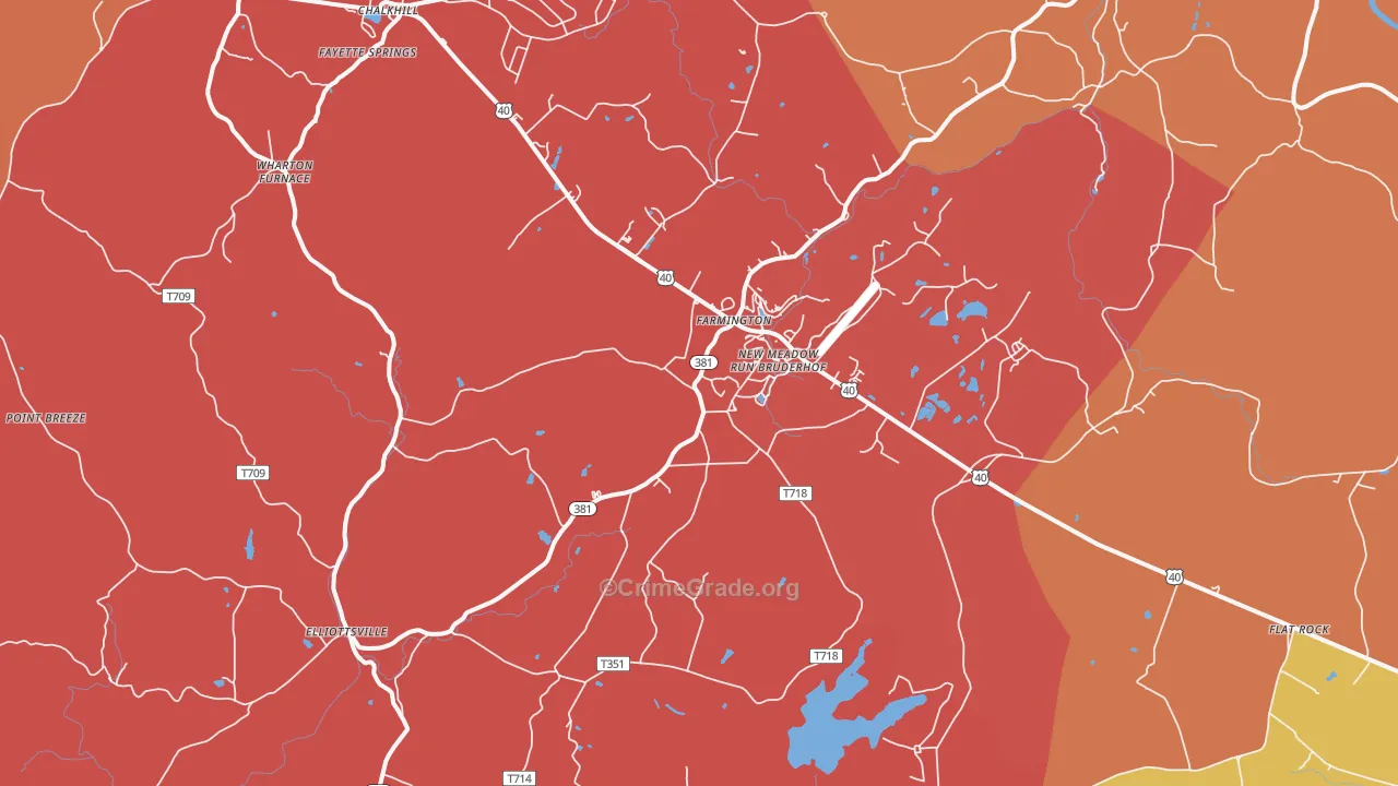 Farmington, PA Map of Vandalism Rates