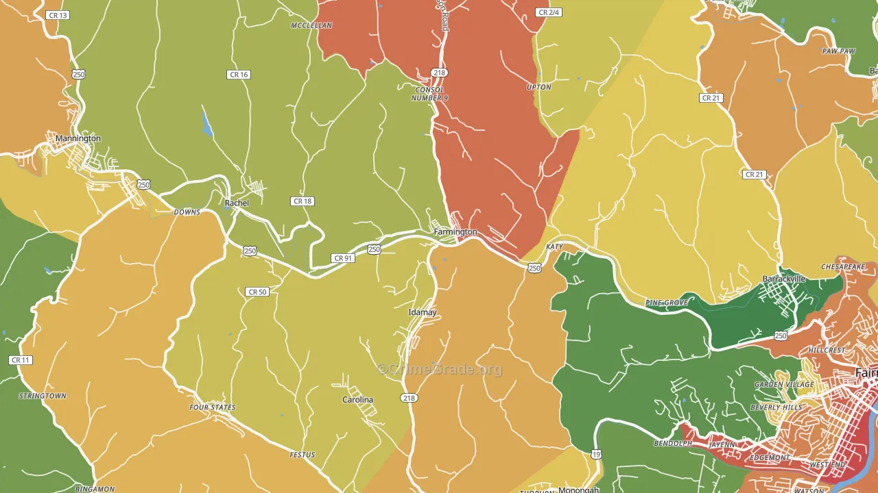 Farmington, WV Map of Vandalism Rates