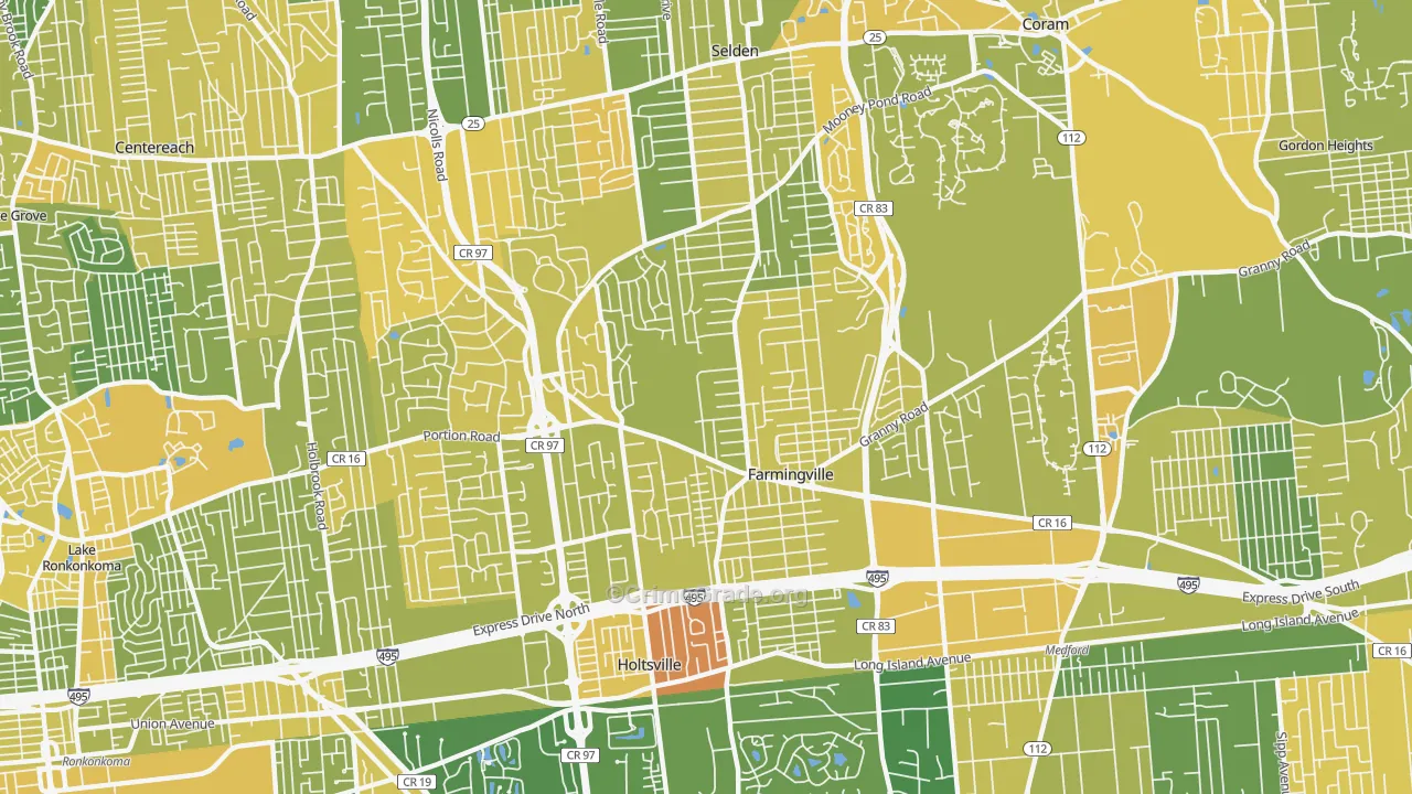 Farmingville, NY Map of Vandalism Rates
