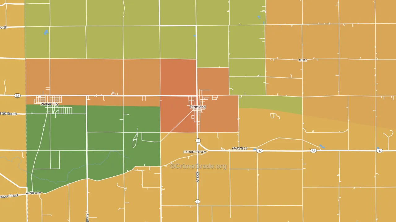 Farmland, IN Map of Vandalism Rates