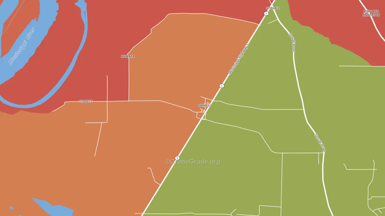 Farrell, MS Map of Vandalism Rates