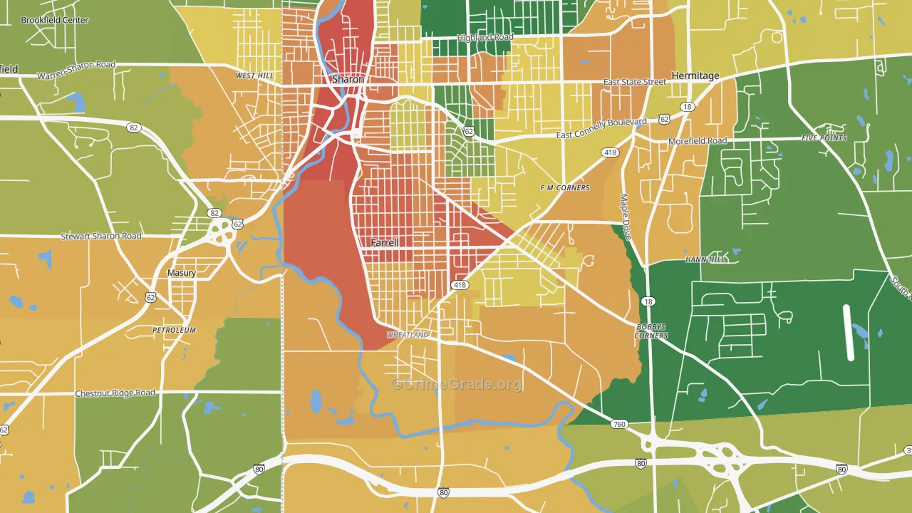 Farrell, PA Map of Vandalism Rates