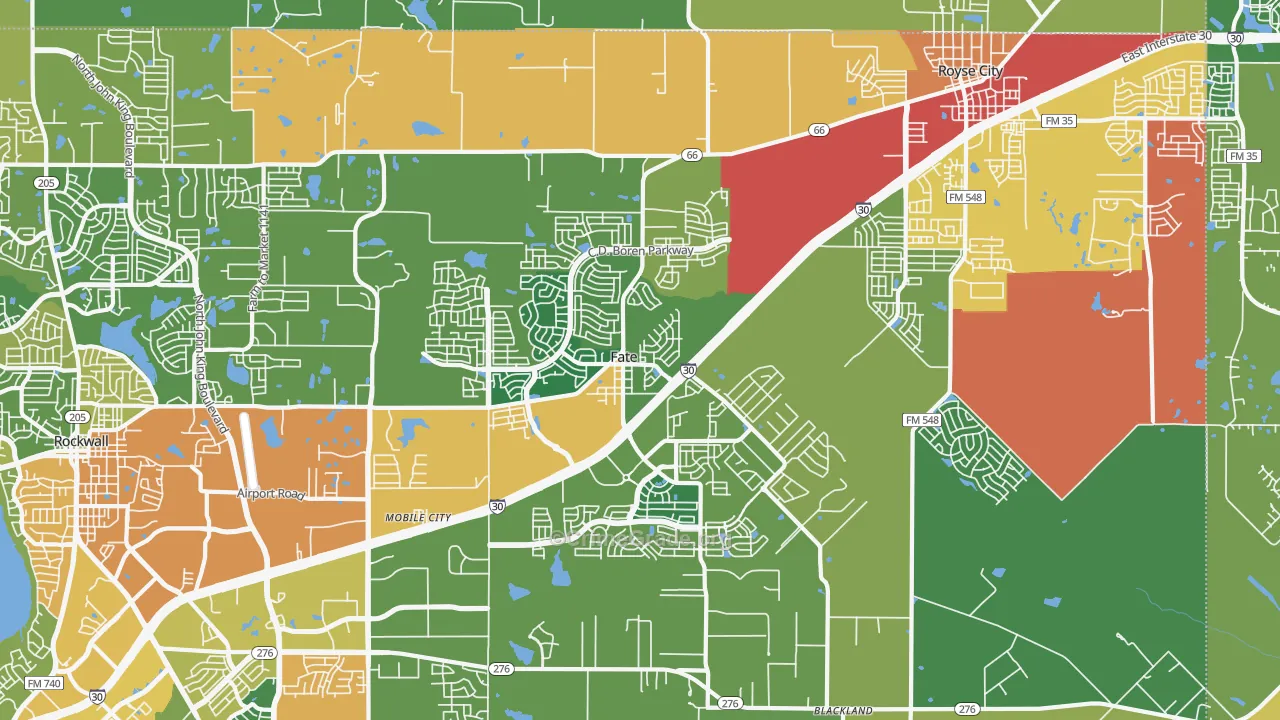 Fate, TX Map of Vandalism Rates