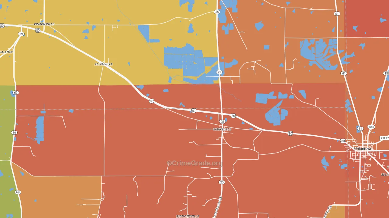 Faunsdale, AL Map of Vandalism Rates