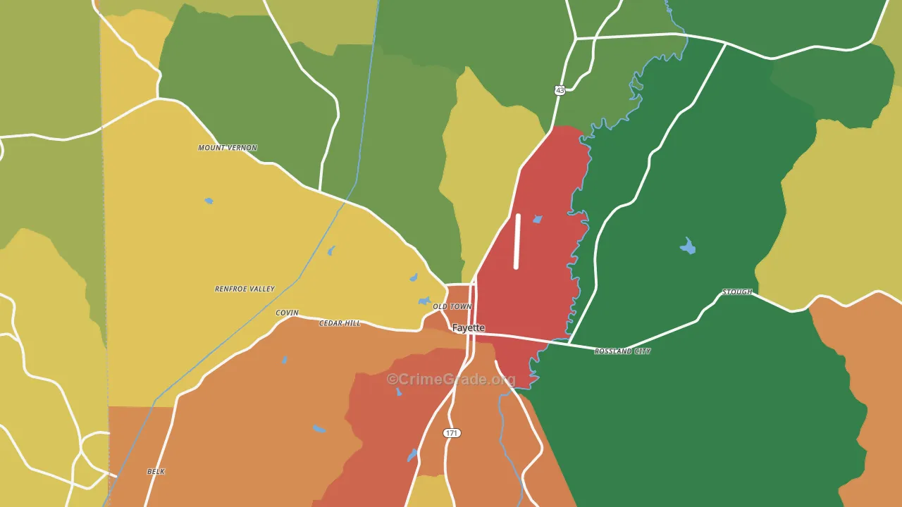 Fayette, AL Map of Vandalism Rates