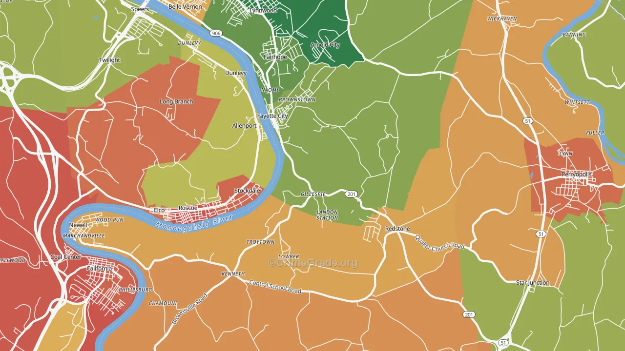 Fayette City, PA Map of Vandalism Rates
