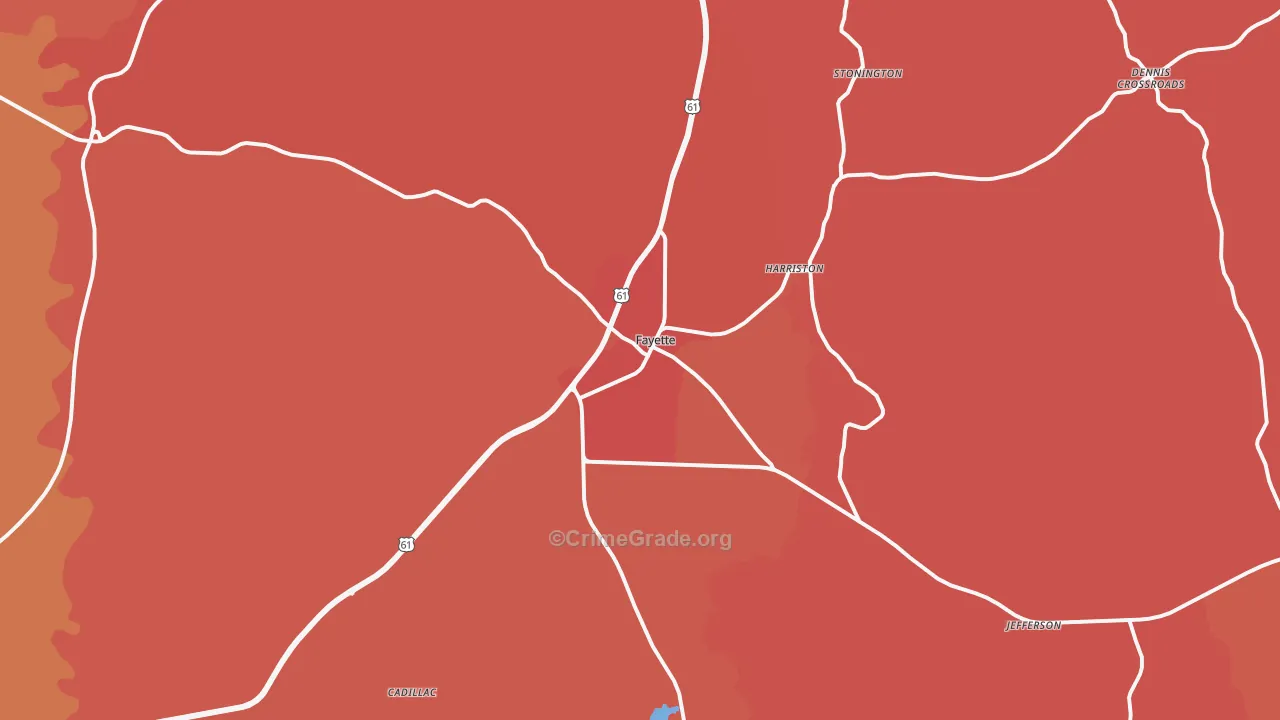 Fayette, MS Map of Vandalism Rates