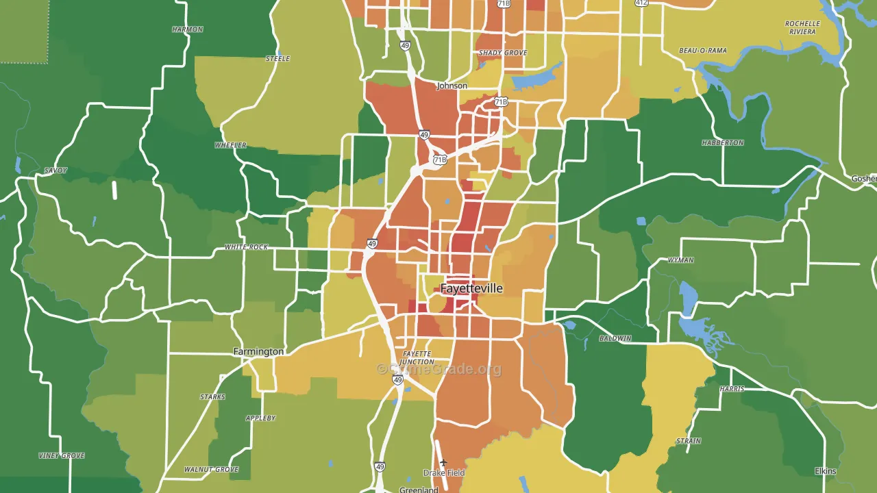 Fayetteville, AR Map of Vandalism Rates
