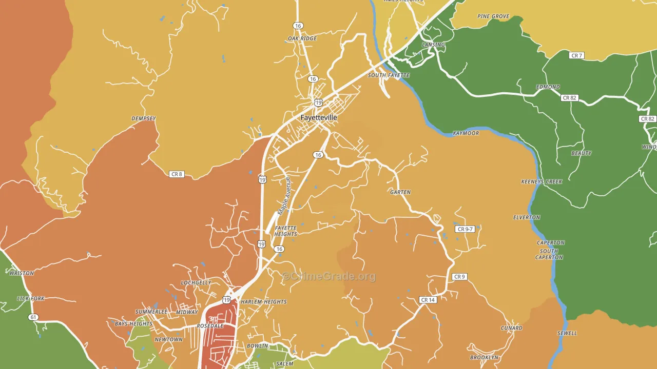 Fayetteville, WV Map of Vandalism Rates