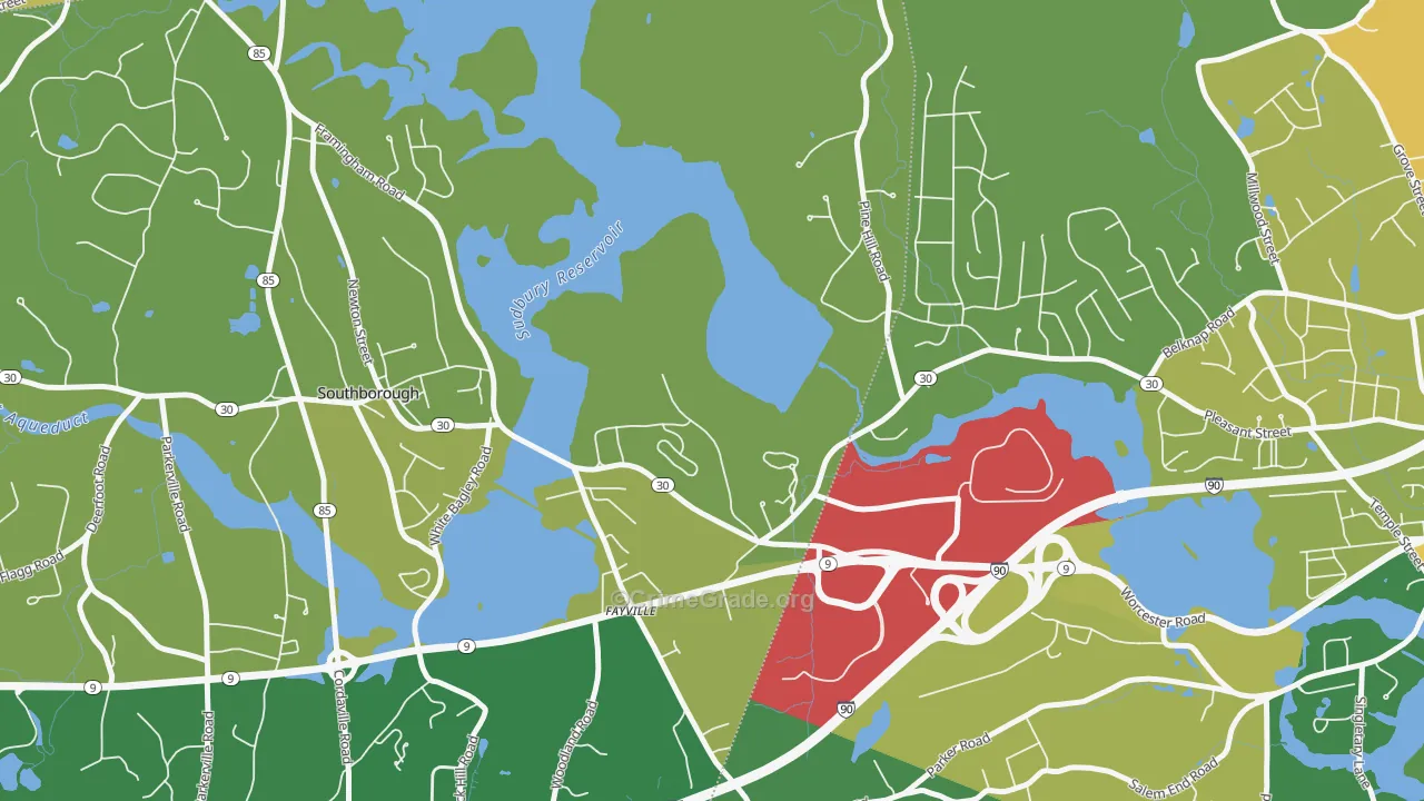 Fayville, MA Map of Vandalism Rates