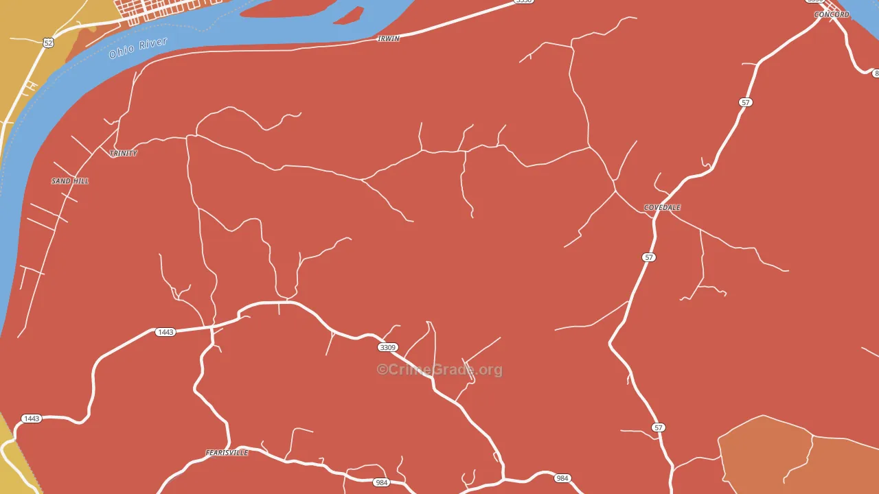 Fearisville, KY Map of Vandalism Rates