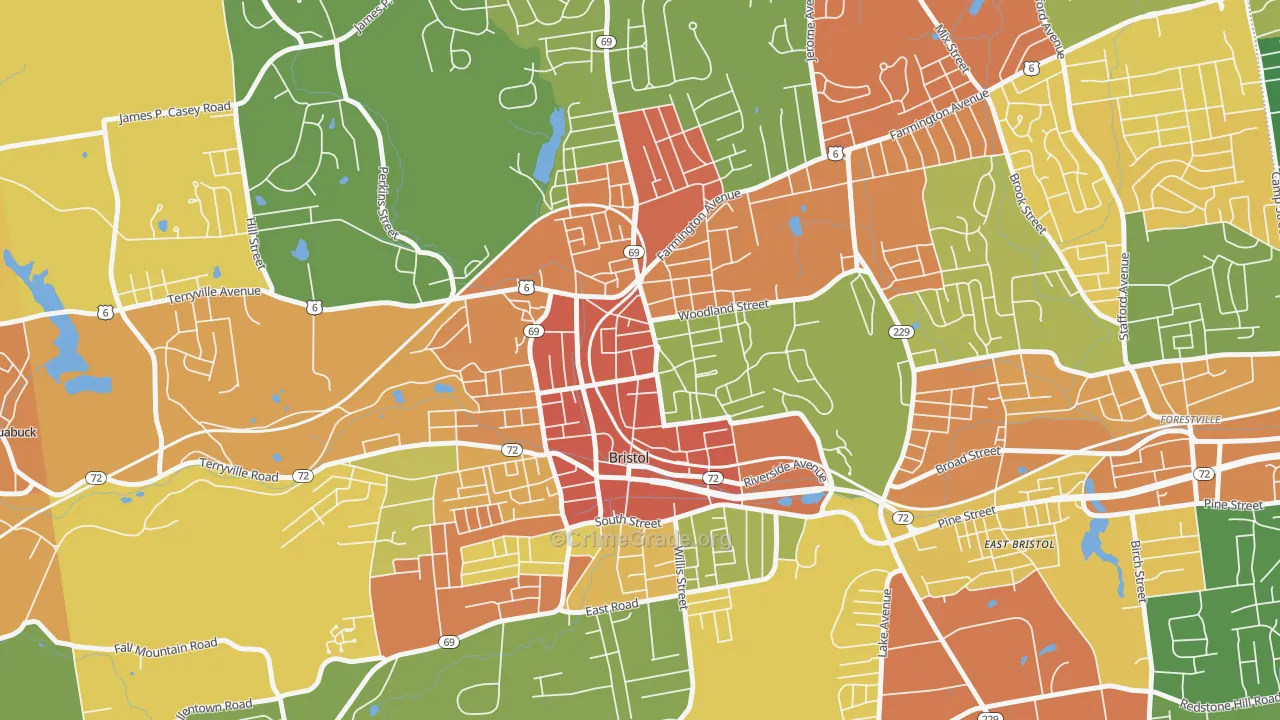 Federal Hill Historic District, Bristol, CT Map of Vandalism Rates