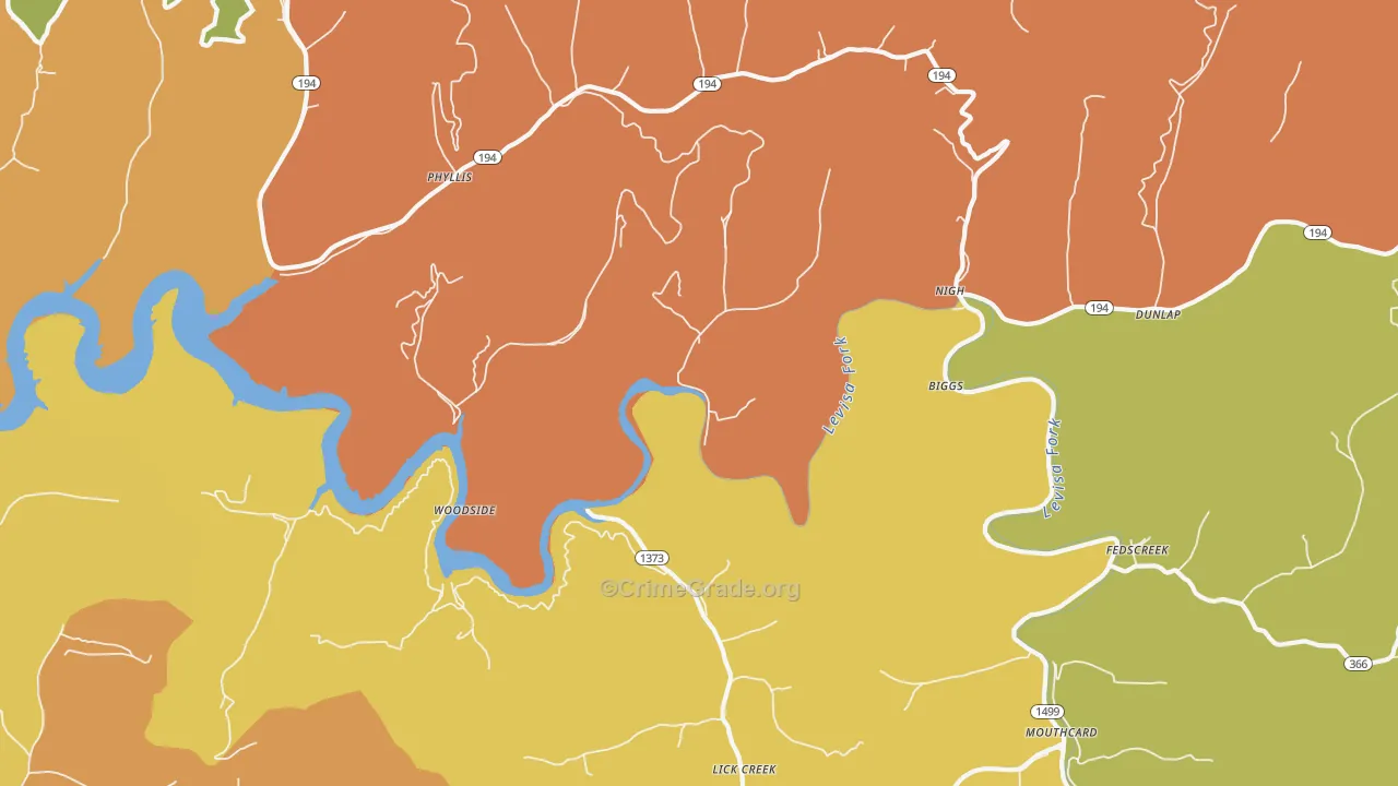 Fedscreek, KY Map of Vandalism Rates