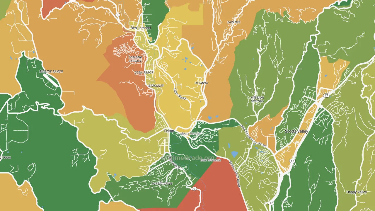 Felton, CA Map of Vandalism Rates