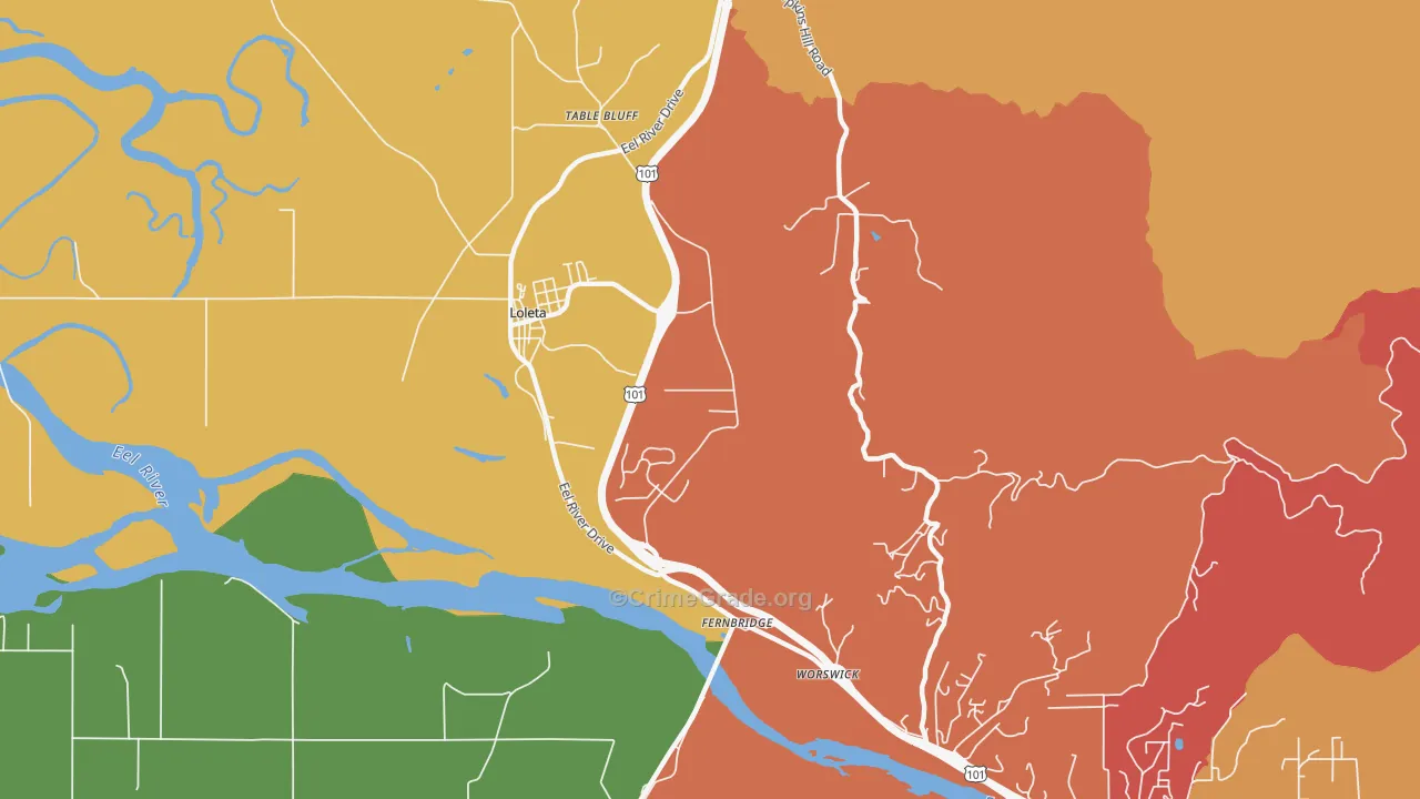 Fernbridge, CA Map of Vandalism Rates