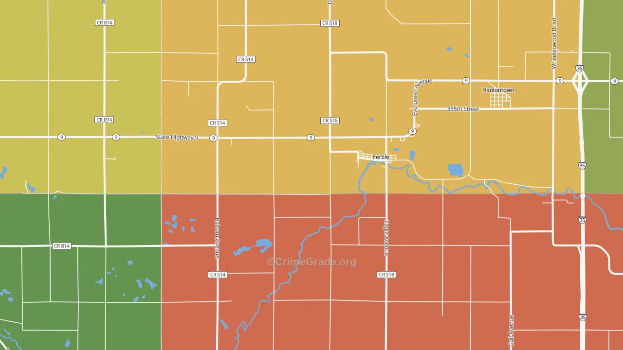 Fertile, IA Map of Vandalism Rates