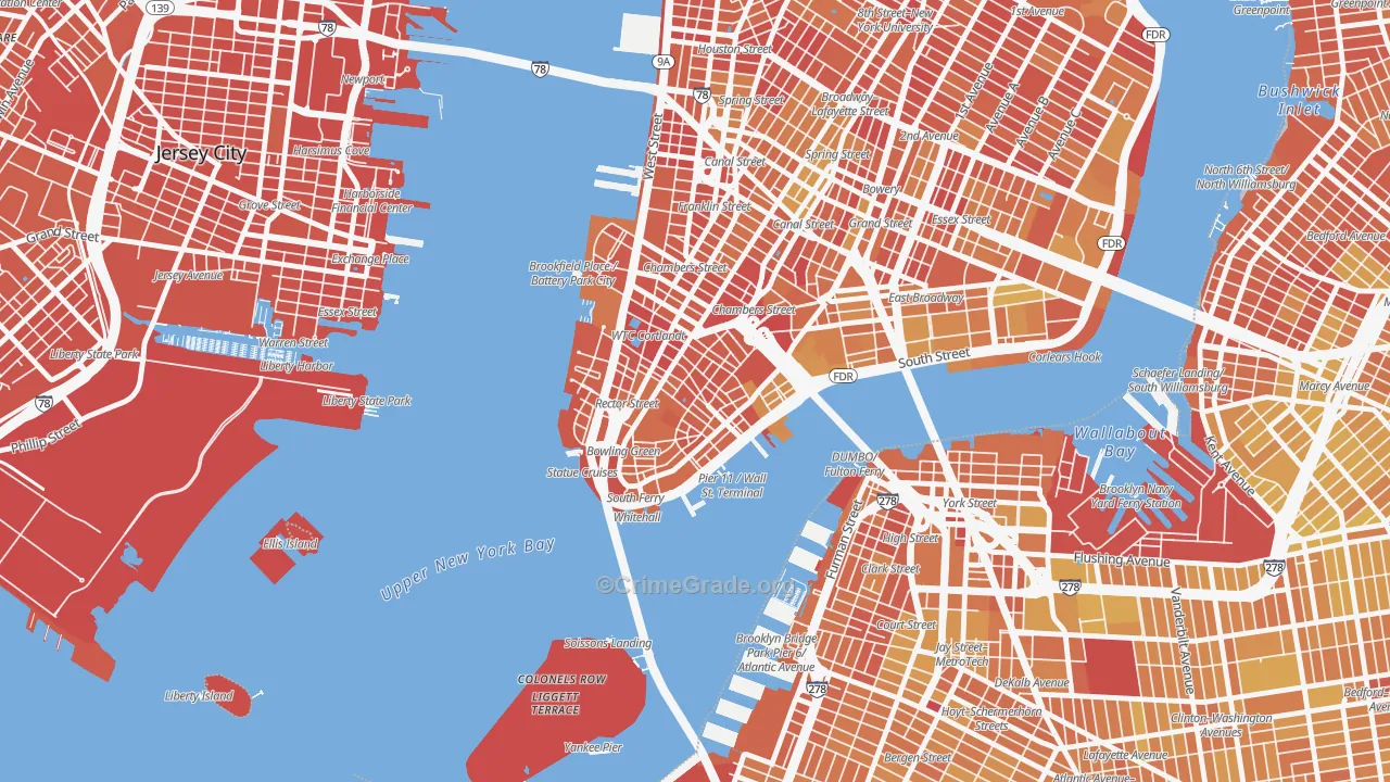 Financial District, Manhattan, NY Map of Vandalism Rates
