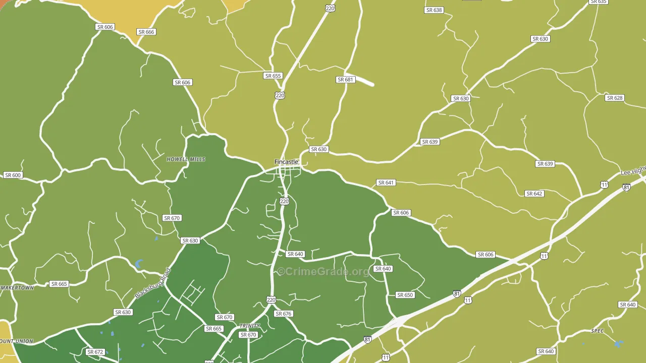 Fincastle, VA Map of Vandalism Rates