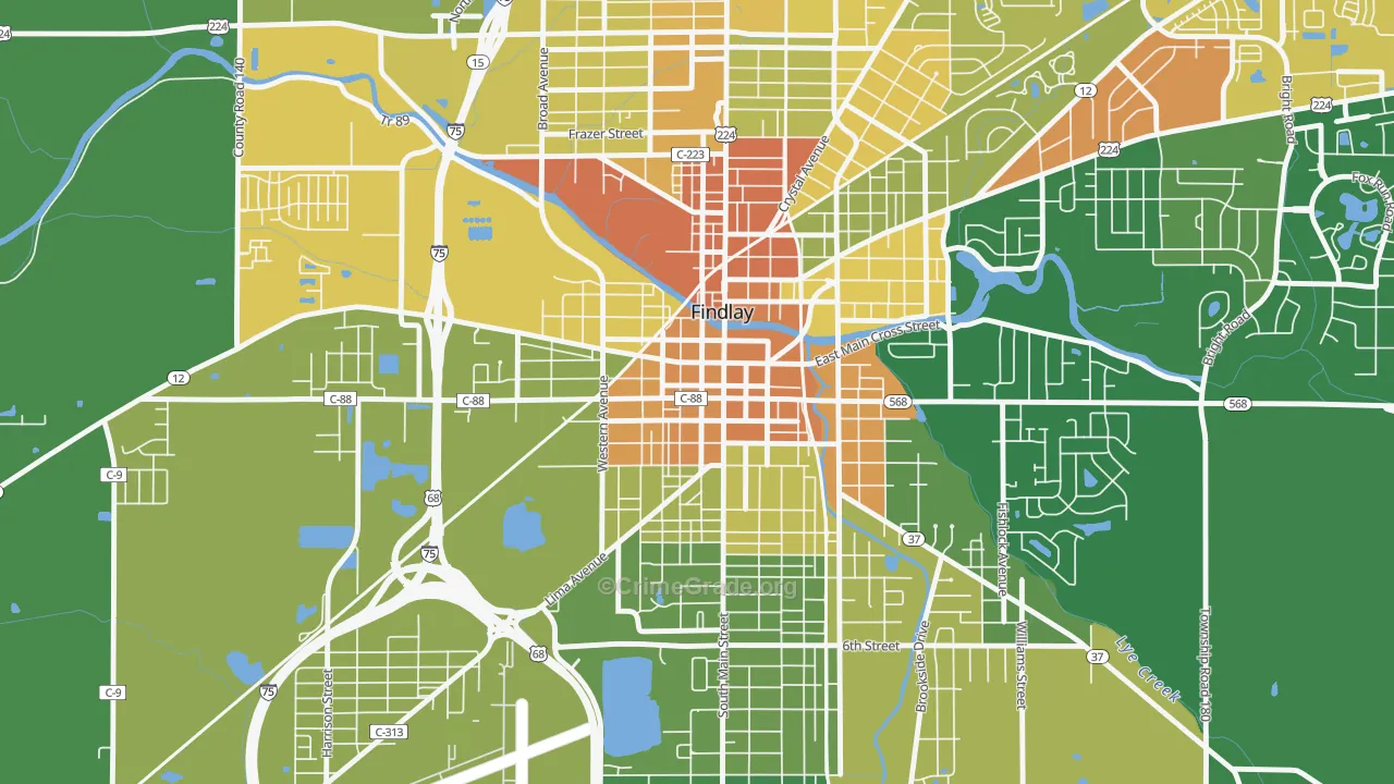 Findlay Downtown Historic District, Findlay, OH Map of Vandalism Rates