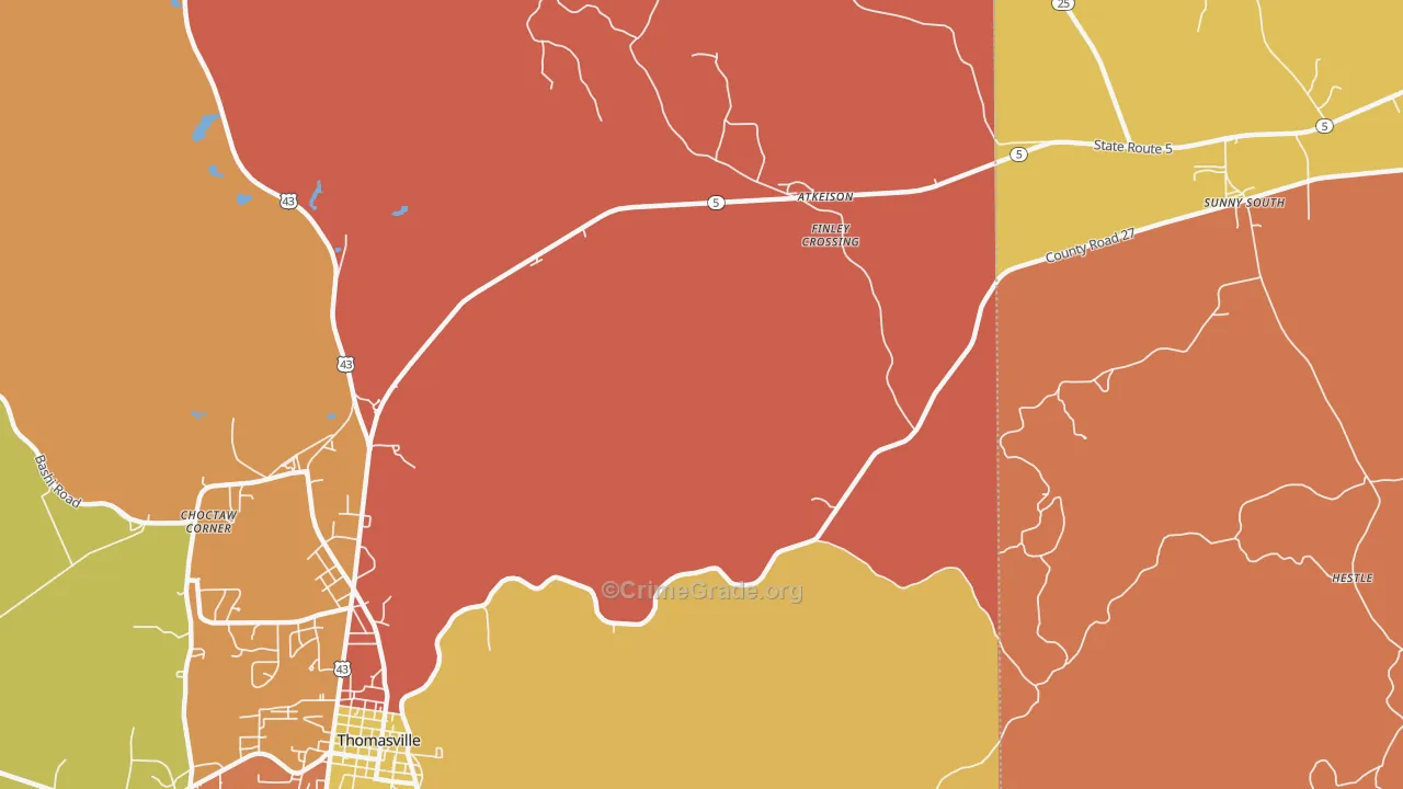 Finley Crossing, AL Map of Vandalism Rates