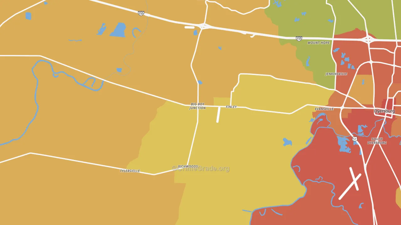 Finley, TN Map of Vandalism Rates