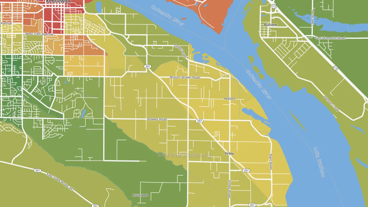 Finley, WA Map of Vandalism Rates
