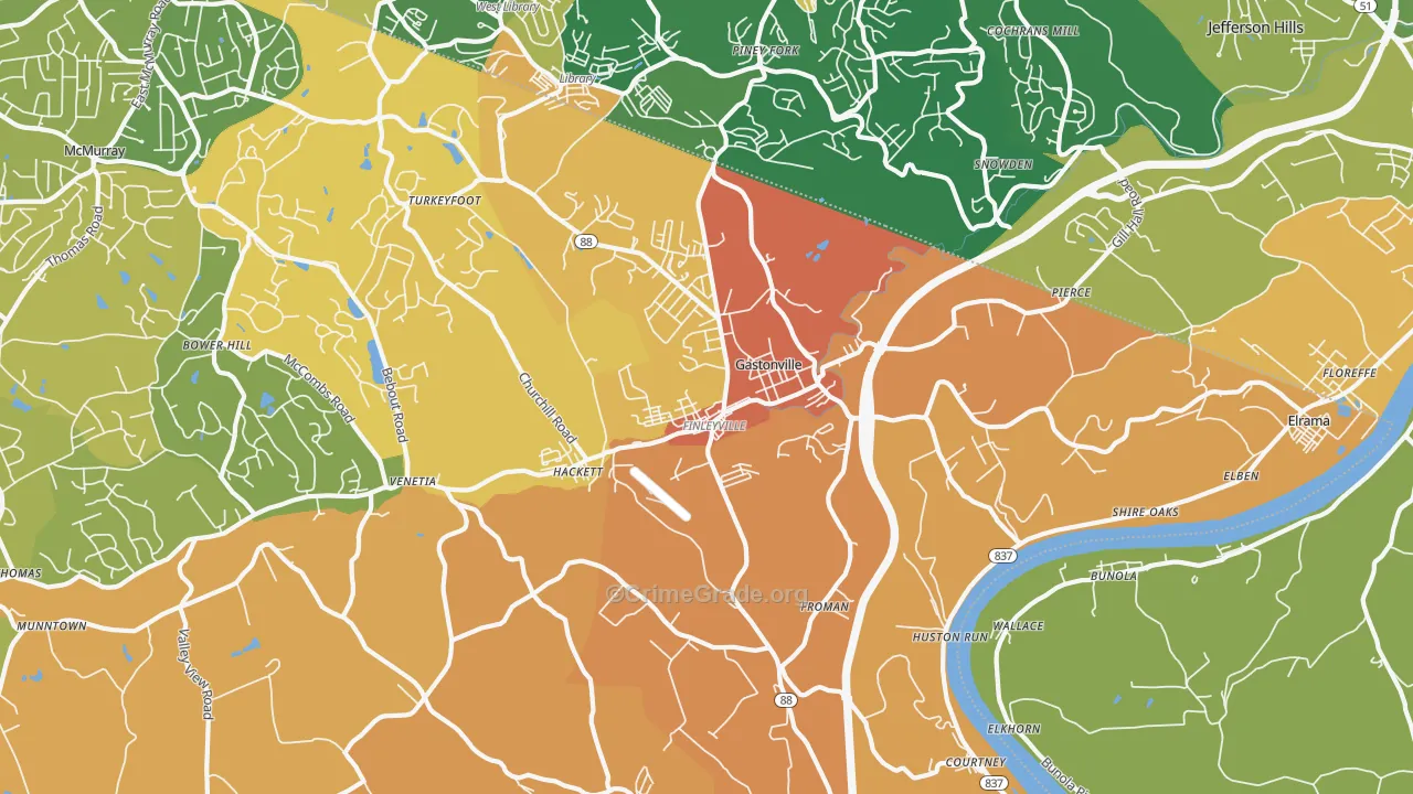 Finleyville, PA Map of Vandalism Rates
