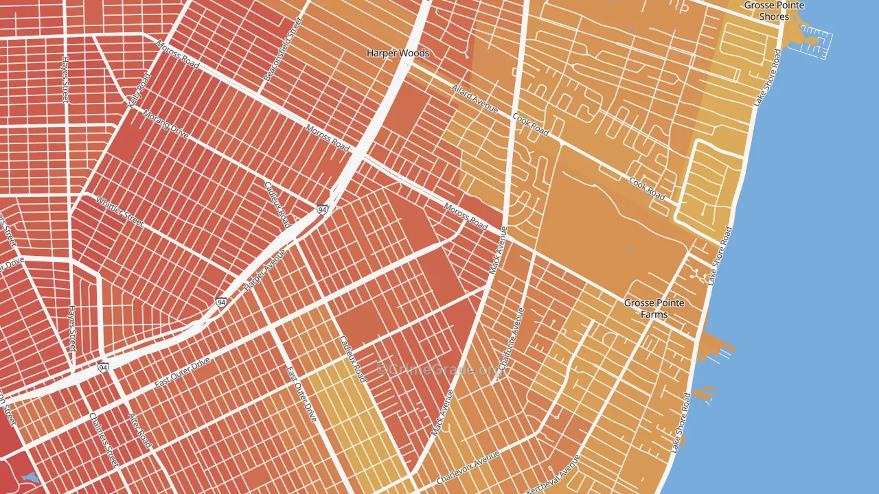Finney, Grosse Pointe, MI Map of Vandalism Rates