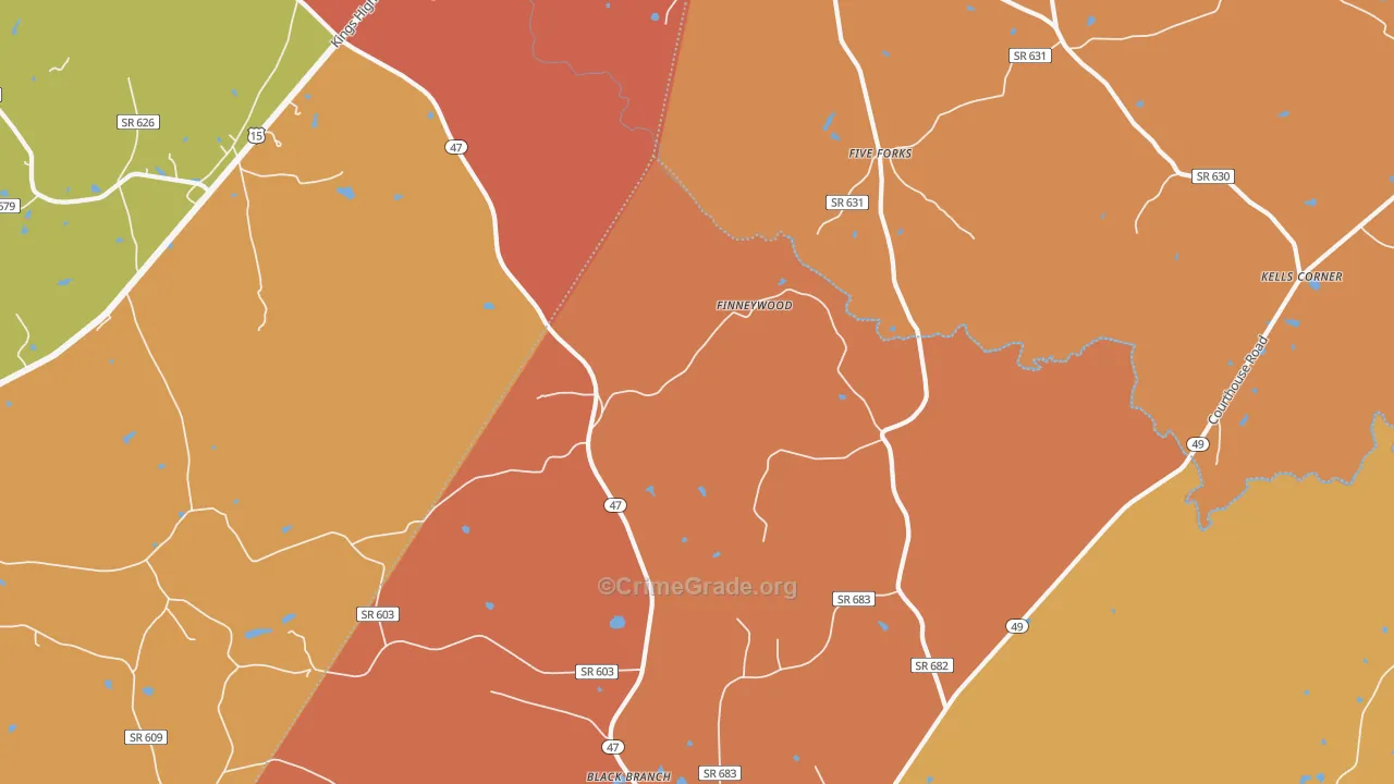 Finneywood, VA Map of Vandalism Rates