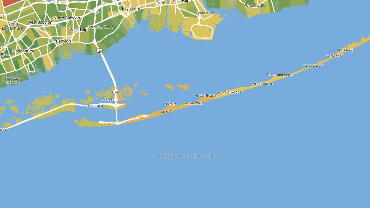 Fire Island, NY Map of Vandalism Rates
